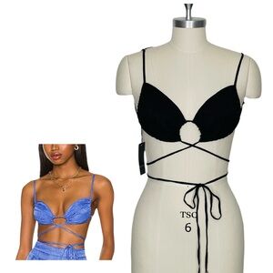 Revolve x Indah Cupid Tie Front String Bra Top in Black Size Medium NWT